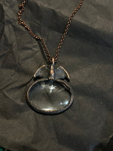 Copper electroformed magnify glass necklace