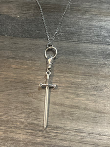 Hand and sword necklace