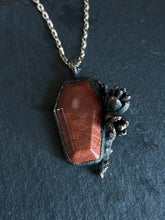 Load image into Gallery viewer, Red Jasper coffin electroformed necklace with flowers
