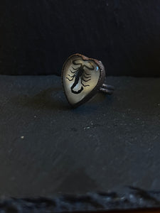 Scorpion heart ring electroformed copper size 7