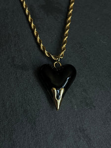 Black heart gold drip necklace