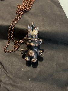 Clear quartz castle copper electroformed mini troll necklace