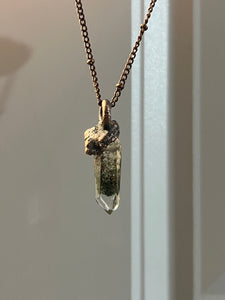 Clear green ghost quartz Copper electroformed necklace