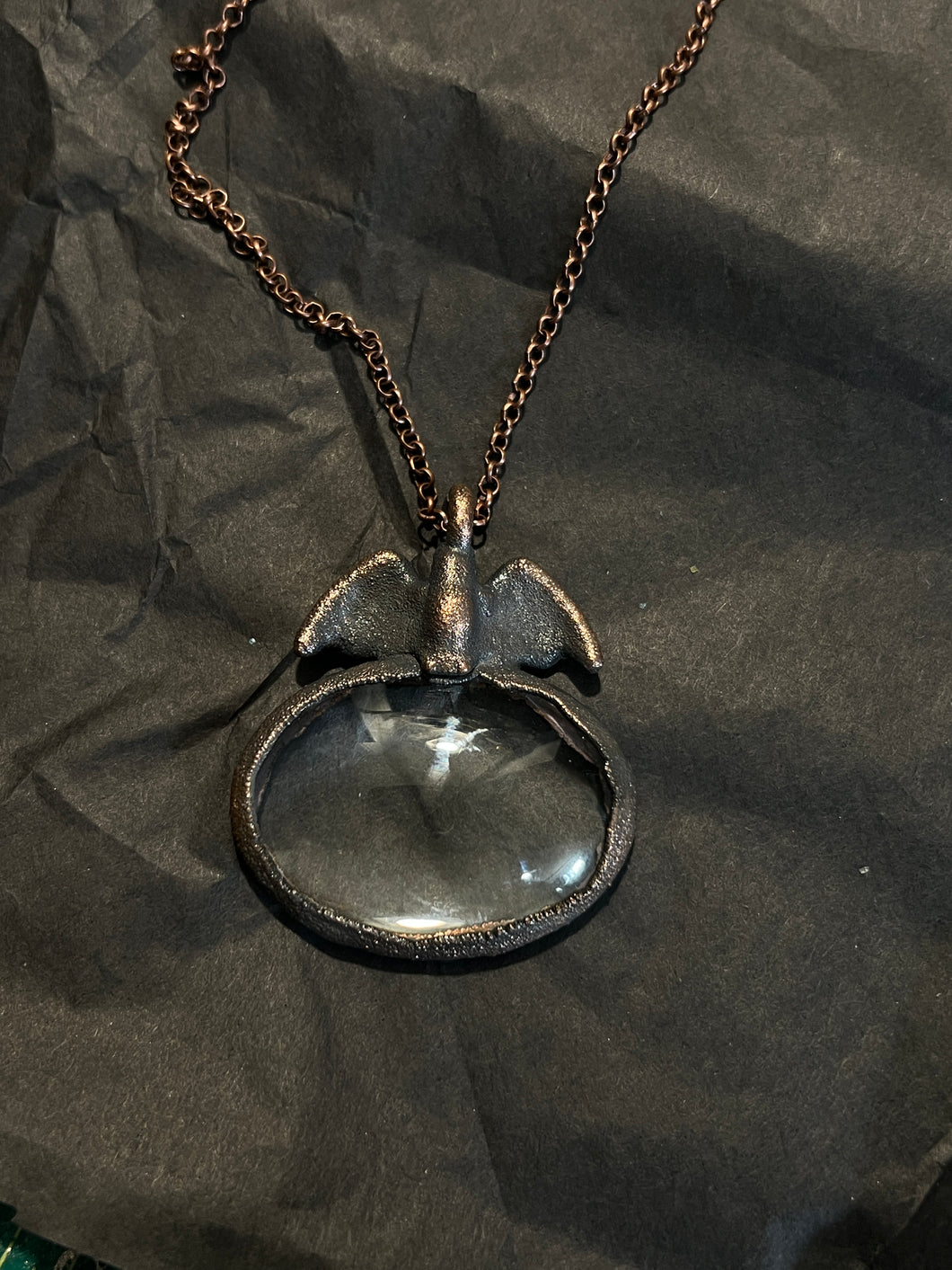 Copper electroformed magnify glass necklace