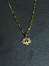 Load image into Gallery viewer, Brass sun and blue eye necklace
