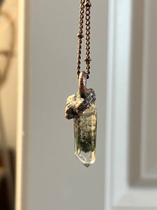 Clear green ghost quartz Copper electroformed necklace