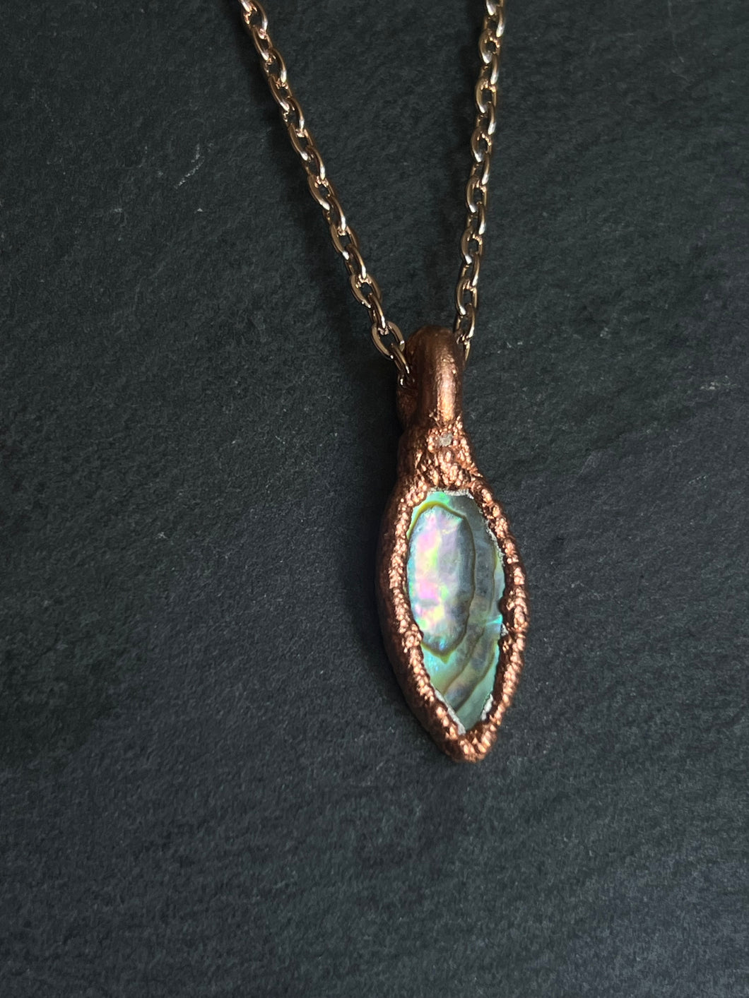 Abalone shell electroformed pure copper necklace