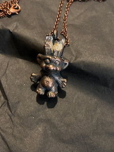 Clear quartz castle copper electroformed mini troll necklace