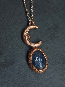 Sodalite and moon electroformed with pure copper necklace