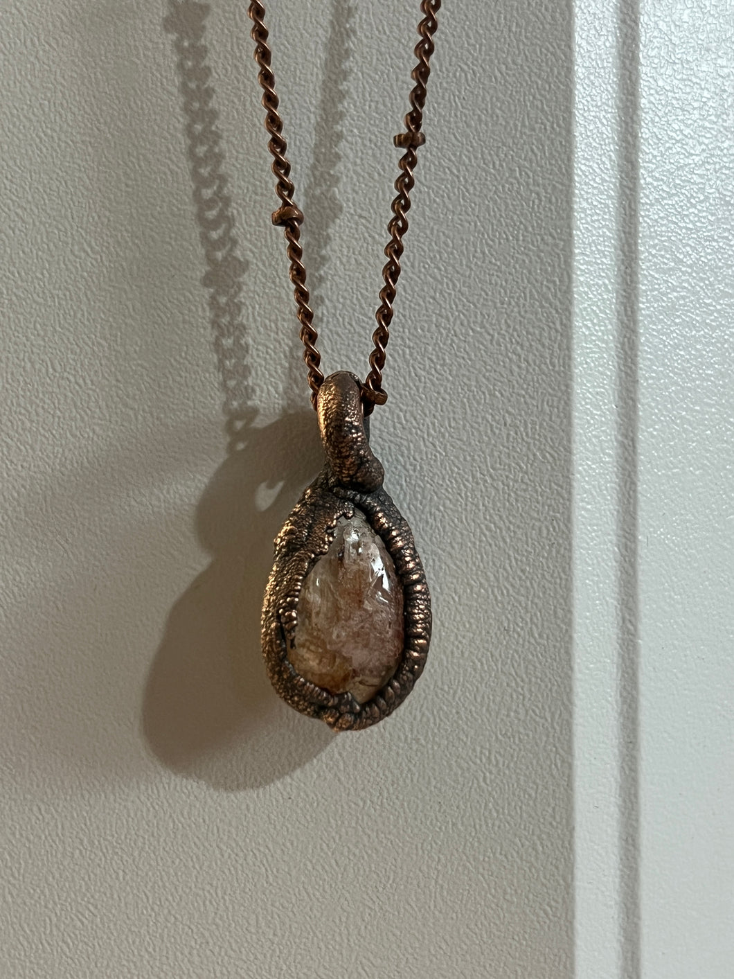 Clear ghost quartz Copper electroformed necklace