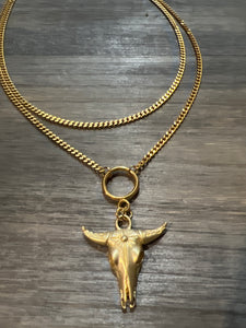 Double chain bull necklace