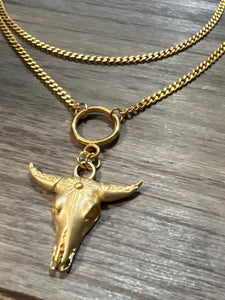 Double chain bull necklace