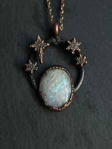 Moon stone copper electroformed necklace