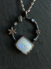 Load image into Gallery viewer, Moon stone labradorite and opal copper electroformed necklace
