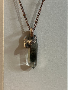 Clear green ghost quartz Copper electroformed necklace