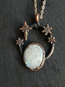 Moon stone copper electroformed necklace