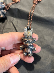 Clear quartz castle copper electroformed mini troll necklace