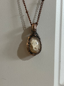 Clear ghost quartz Copper electroformed necklace