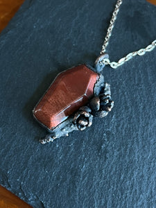 Red Jasper coffin electroformed necklace with flowers