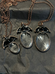 Copper electroformed bat magnify glass necklace