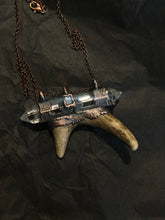 Load image into Gallery viewer, Naturally shed antler and crystal electroform copper necklace
