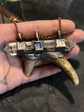 Load image into Gallery viewer, Naturally shed antler and crystal electroform copper necklace
