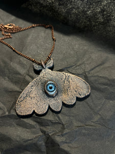 Moth and eye copper electroform necklace