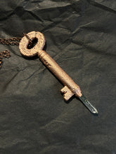 Load image into Gallery viewer, Copper electroformed antique key with ghost quartz
