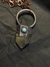 Load image into Gallery viewer, Copper electroformed rutilated and turquoise necklace
