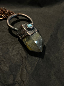 Copper electroformed rutilated and turquoise necklace