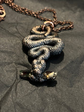 Load image into Gallery viewer, Copper electroformed snake with ghost quartz
