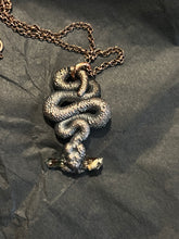 Load image into Gallery viewer, Copper electroformed snake with ghost quartz
