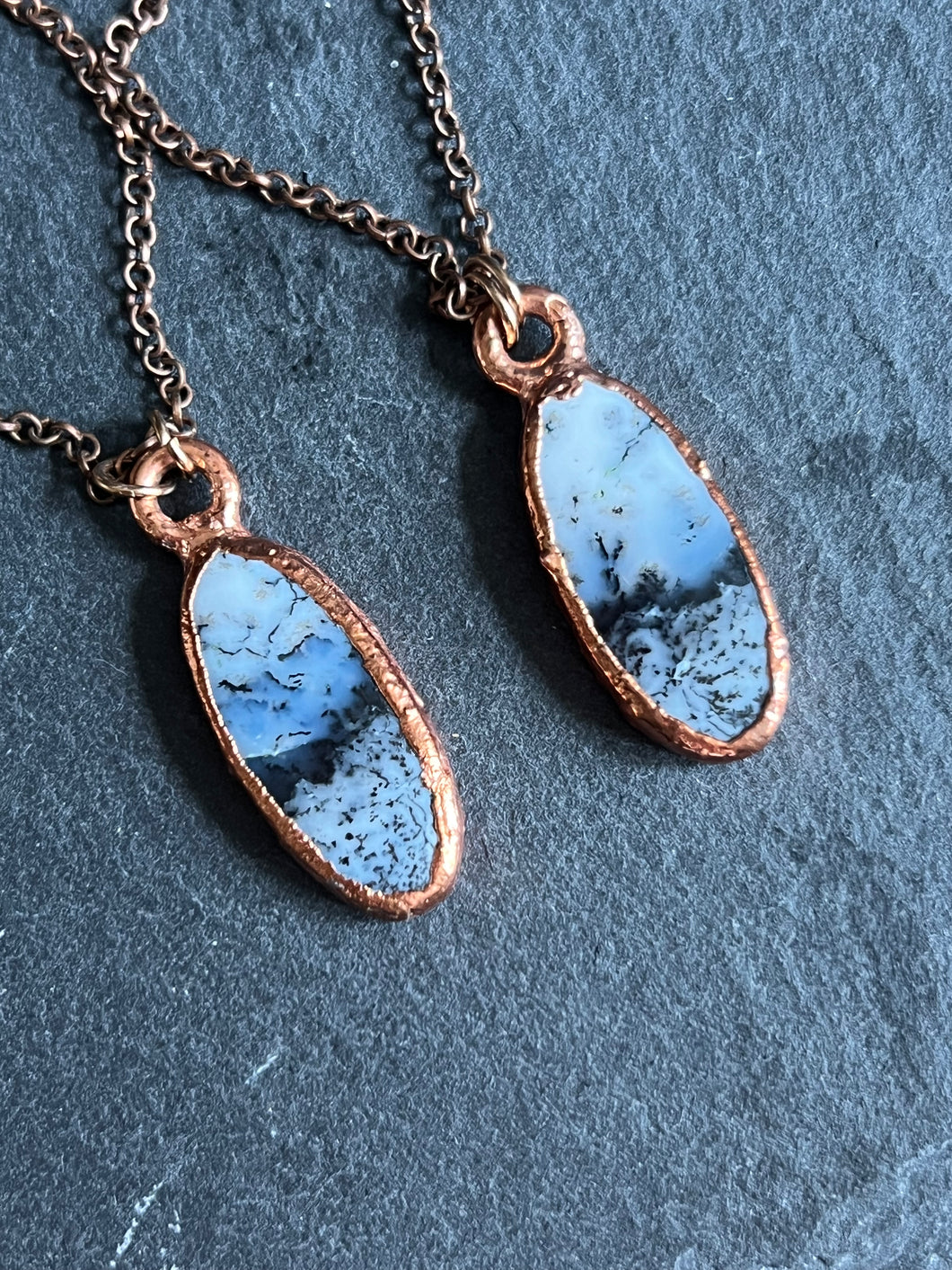 Dendrite electroformed copper stone necklace