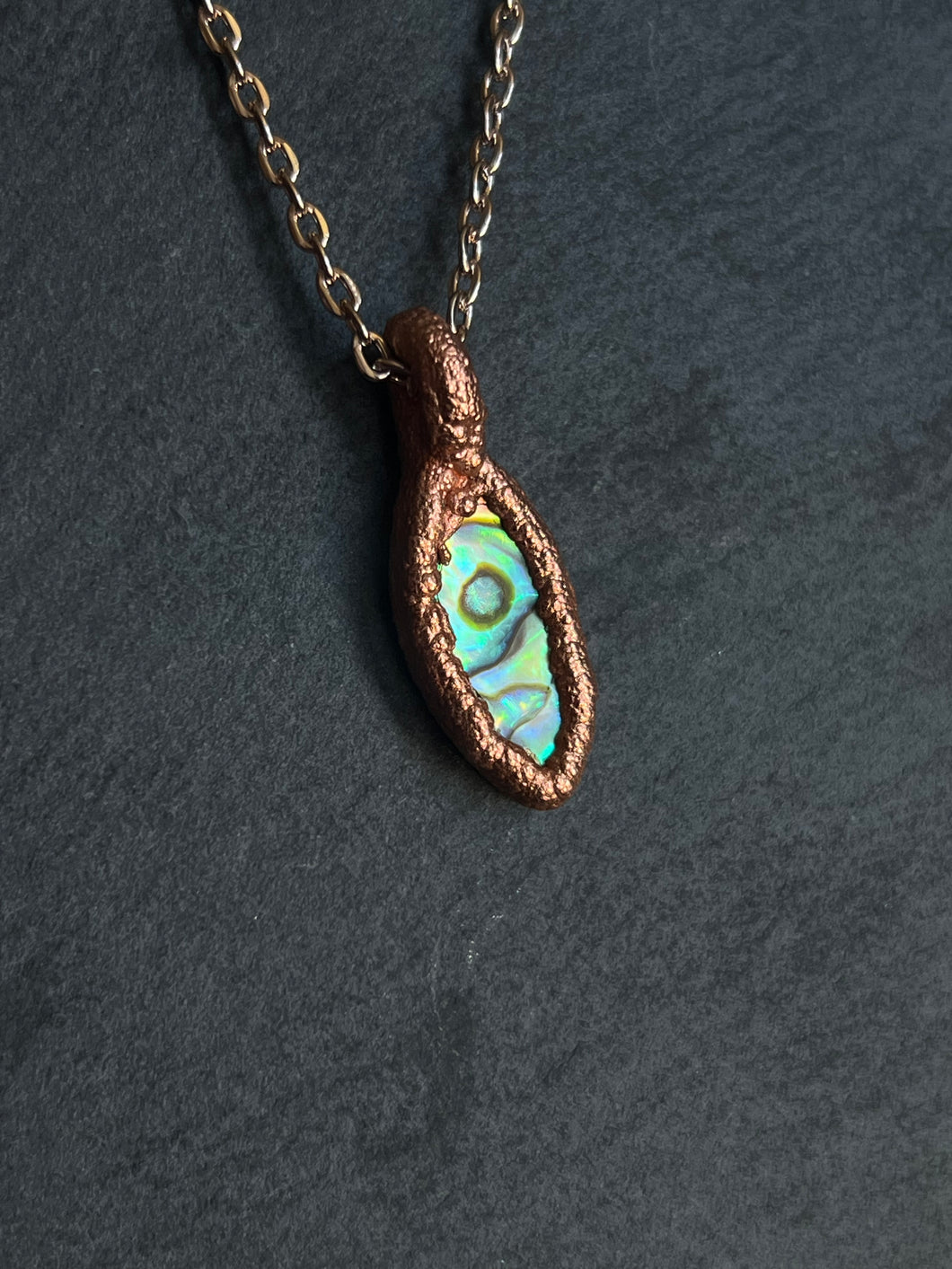 Abalone shell electroformed pure copper necklace